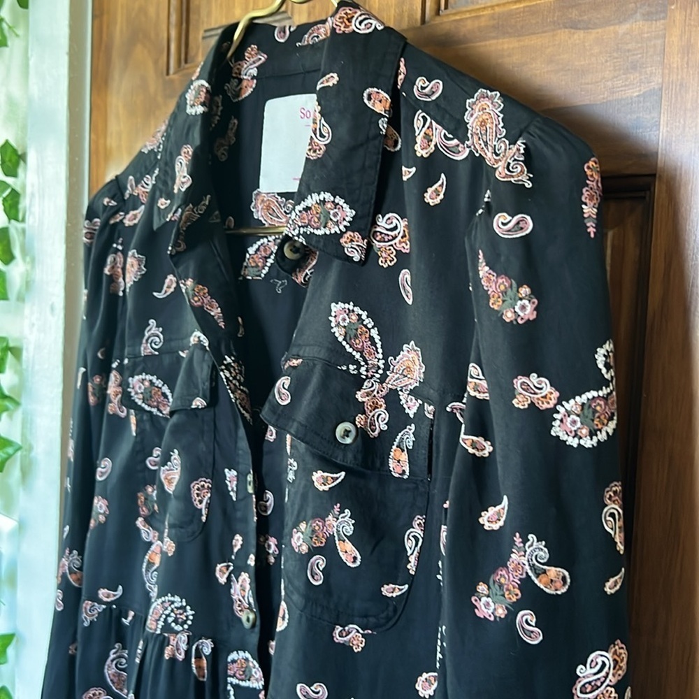 Paisley Print Cotton Blend Tiered Mini Boho Cottage Dress | S - Picture 2 of 10